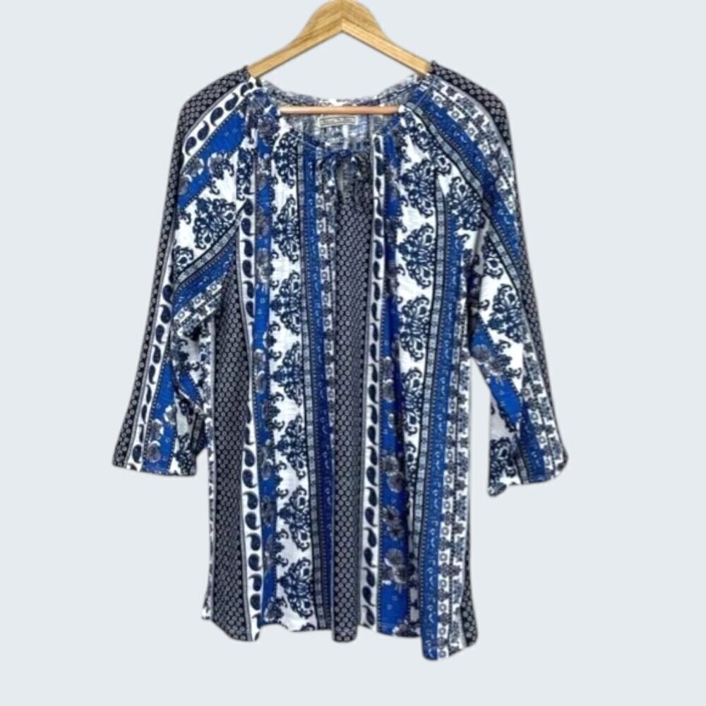 BEHIND THE SEAMS PAISLEY PRINT BOHO PEASANT TUNIC